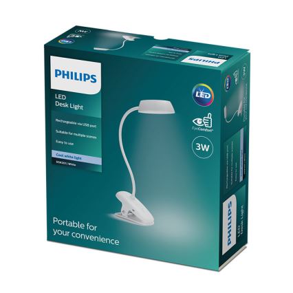 Philips - LED ljusreglerad lampa med klämma DONUTCLIP LED/3W/5V 1200 mAh CRI 90 vit