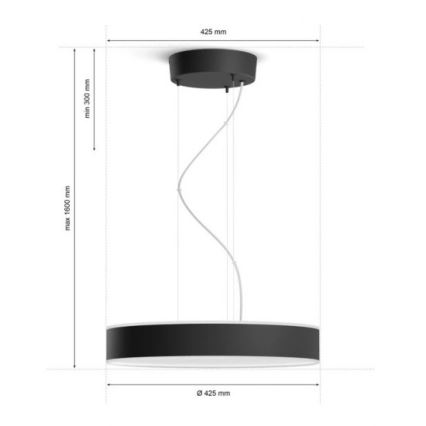 Philips - LED ljusreglerad ljuskrona på textilsladd Hue LED/33,5W/230V 2200-6500K svart + fjärrkontroll