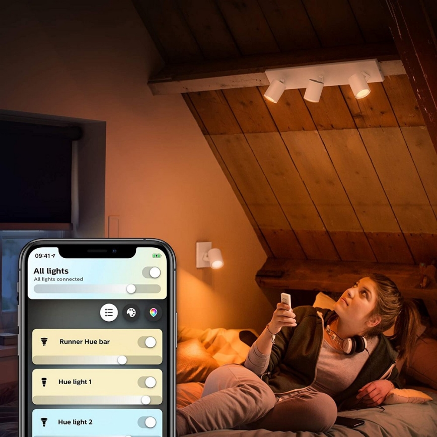 Philips - LED ljusreglerad spotlight Hue RUNNER 1xGU10/4,2W/230V 2200-6500K + fjärrkontroll vit