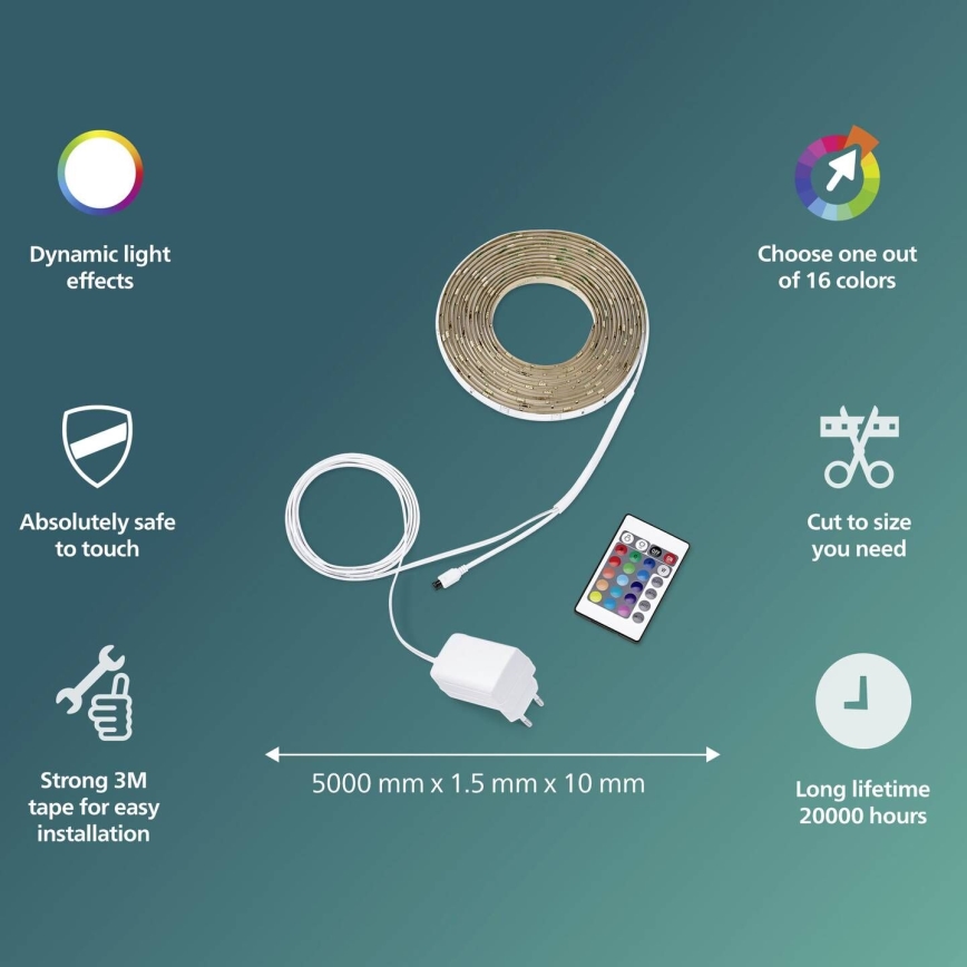 Philips - LED RGBW Dimbar Remsa 5m LED/12W/230V + Fjärrkontroll