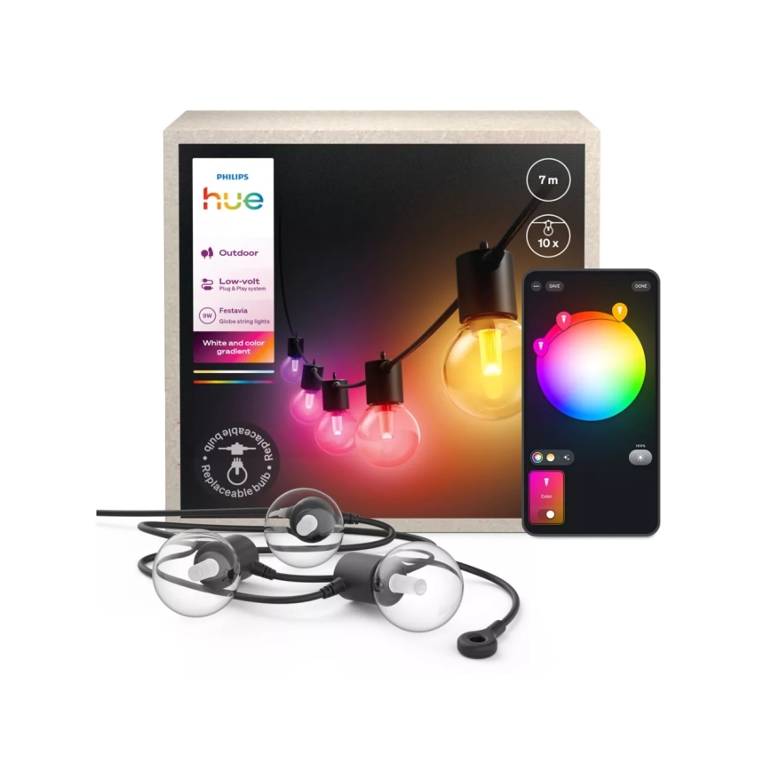 Philips - LED RGBW dimbar utomhusslinga Hue FESTAVIA 10xLED 7m IP65