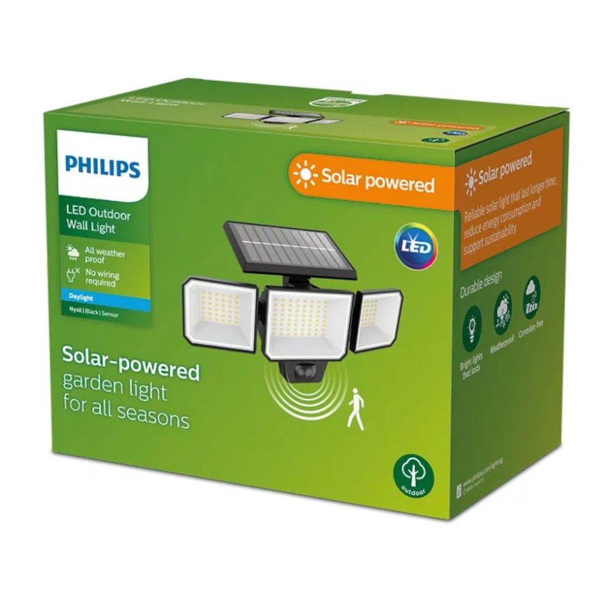 Philips -  LED Solcell vägg strålkastare med sensor NYSIL 3xLED/8,7W/3,7V 2000 mAh IP65