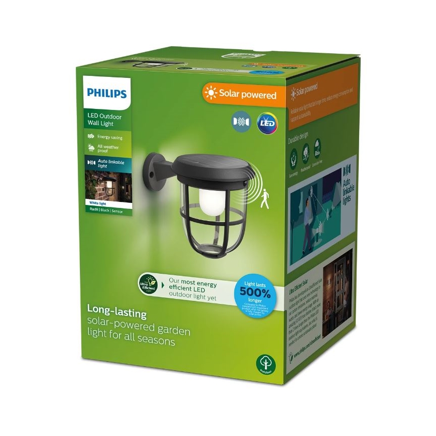 Philips - LED solcell väggbelysning med sensor RADII LED/1,3W/3,7V 3000K IP44