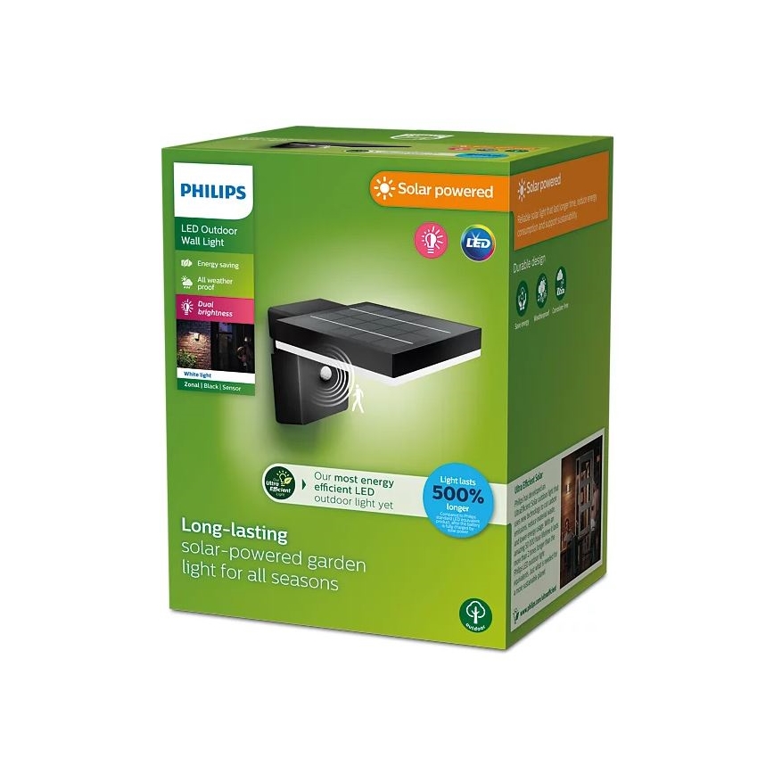 Philips - LED solcell väggbelysning med sensor ZONAL LED/1,3W/3,7V IP44