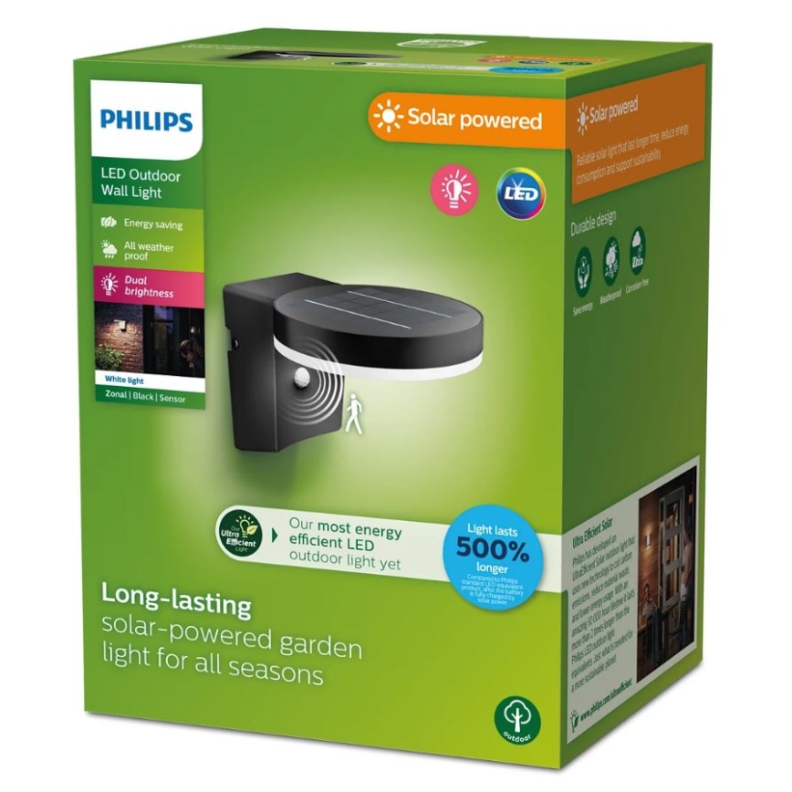 Philips - LED solcell väggbelysning med sensor ZONAL LED/1,3W/3,7V IP44