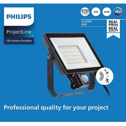 Philips - LED strålkastare för utomhusbruk med en sensor PROJECTLINE LED/50W/230V IP65 4000K