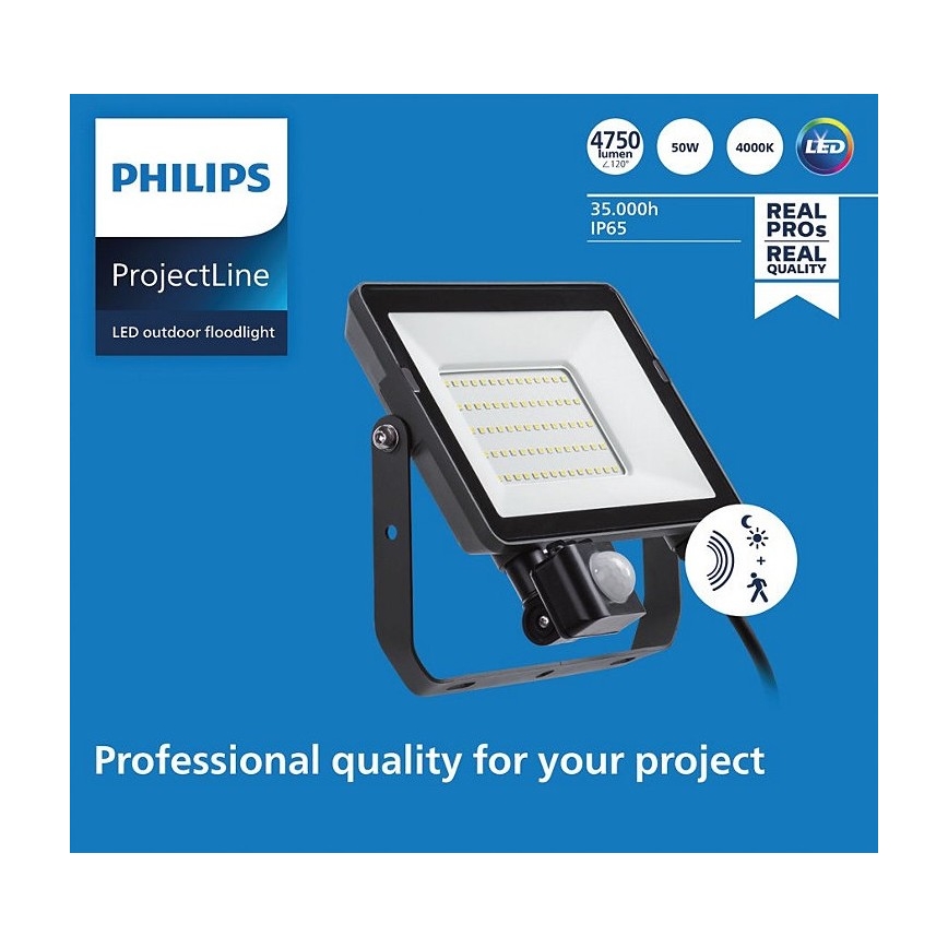 Philips - LED strålkastare för utomhusbruk med en sensor PROJECTLINE LED/50W/230V IP65 4000K