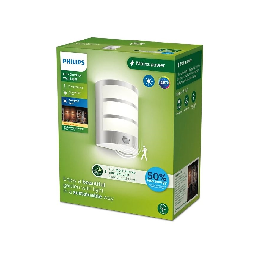 Philips - LED Utomhus vägglampa med sensor PYTHON LED/3,8W/230V IP44