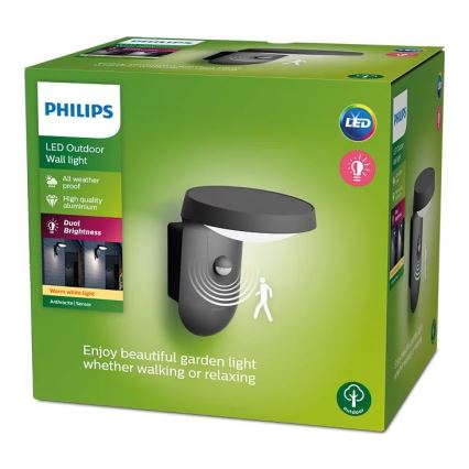 Philips - LED Utomhus vägglampa med sensor LED/9W/230V 2700K IP44
