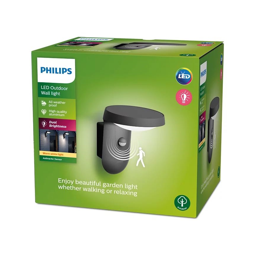 Philips - LED Utomhus vägglampa med sensor LED/9W/230V 2700K IP44