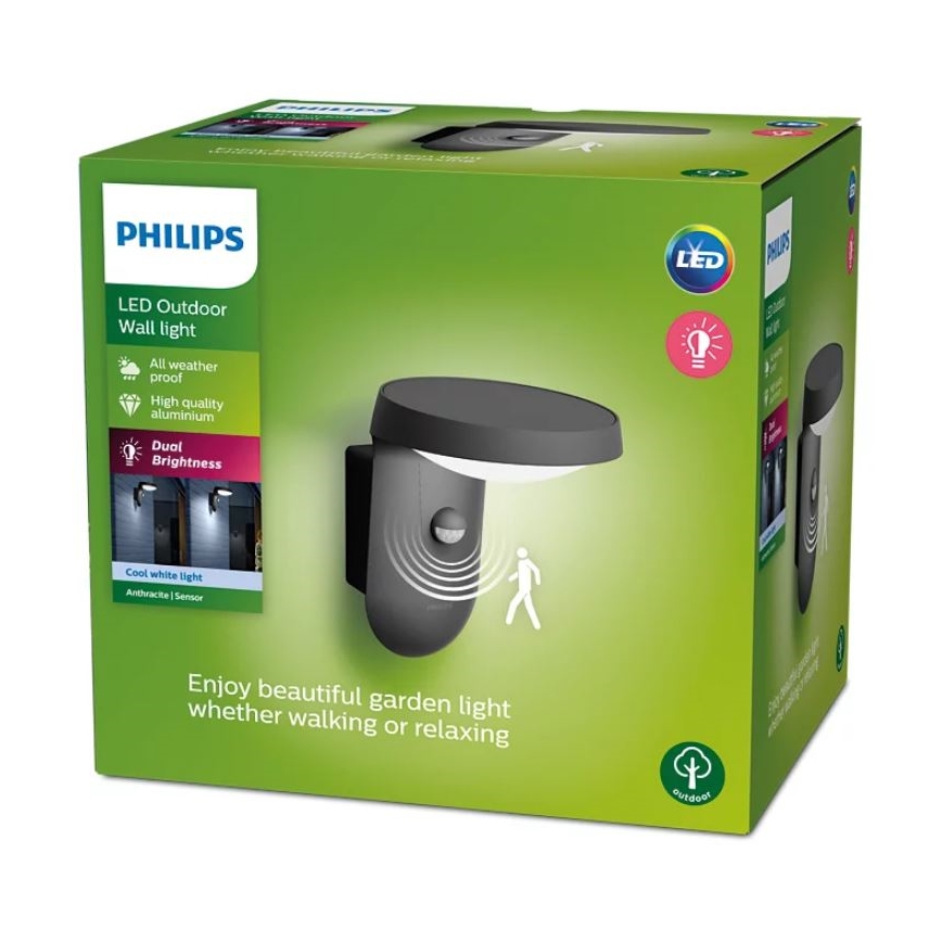 Philips - LED Utomhus vägglampa med sensor LED/9W/230V 4000K IP44