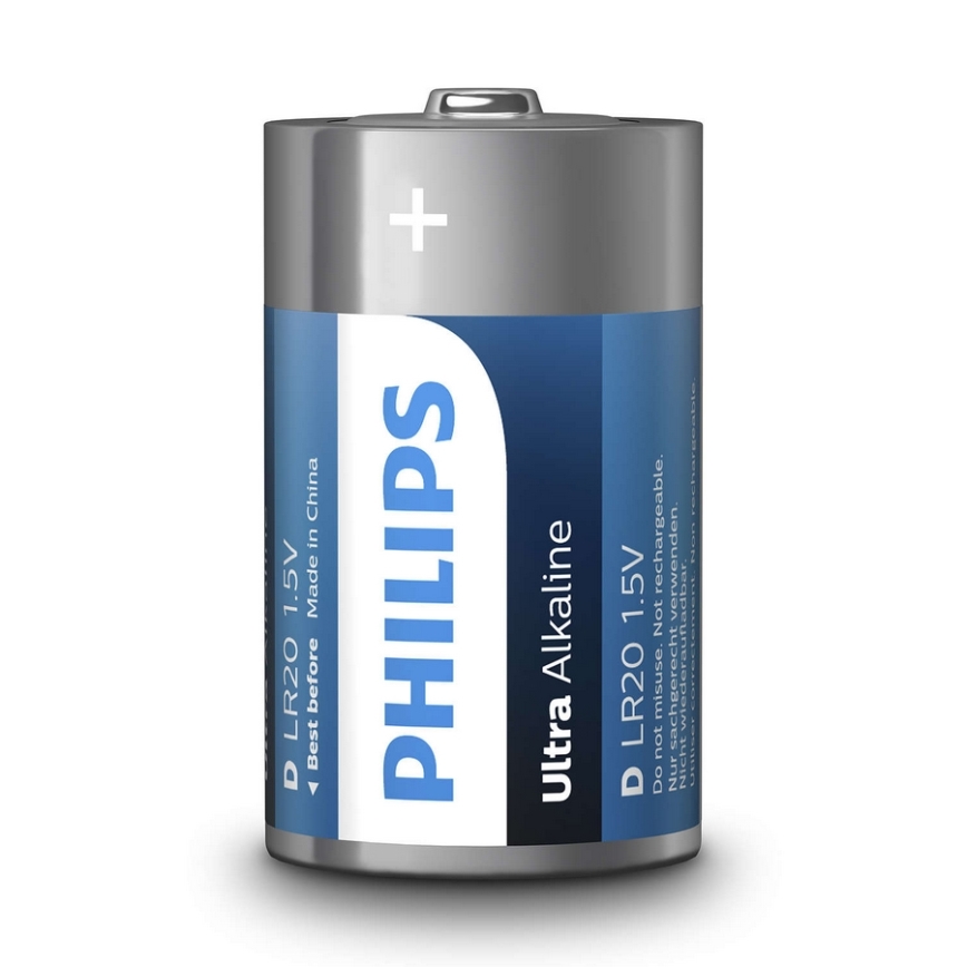 Philips LR20E2B/10 - 2 st Alkaliska batterier D ULTRA ALKALINE 1,5V 15000mAh