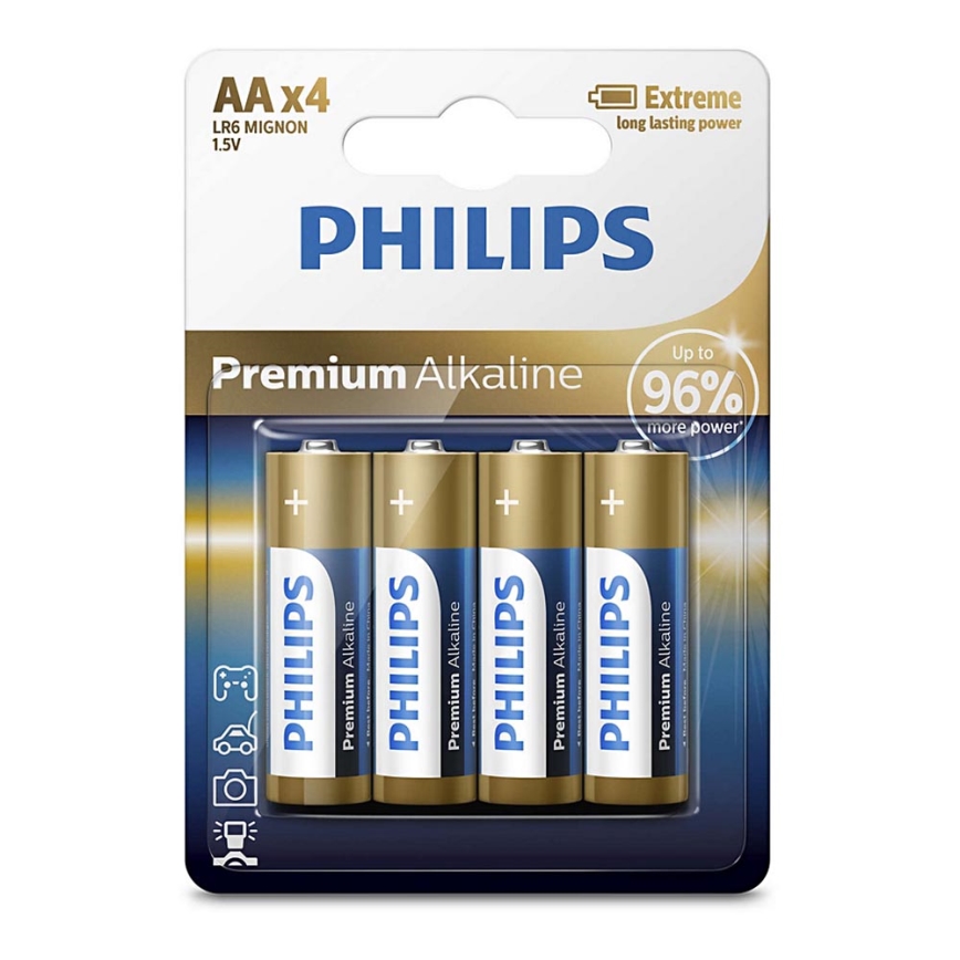 Philips LR6M4B/10 - 4st Alkaliska batterier AA PREMIUM ALKALINE 1,5V 3200mAh