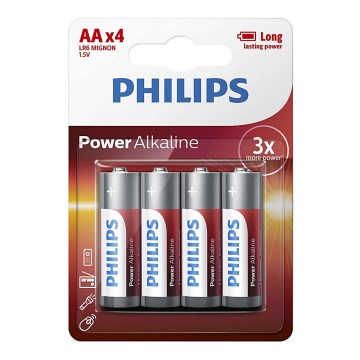 Philips LR6P4B/10 - 4st Alkaliska batterier AA POWER ALKALINE 1,5V 2600mAh