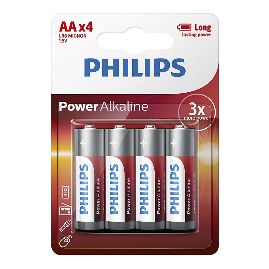 Philips LR6P4B/10 - 4st Alkaliska batterier AA POWER ALKALINE 1,5V 2600mAh