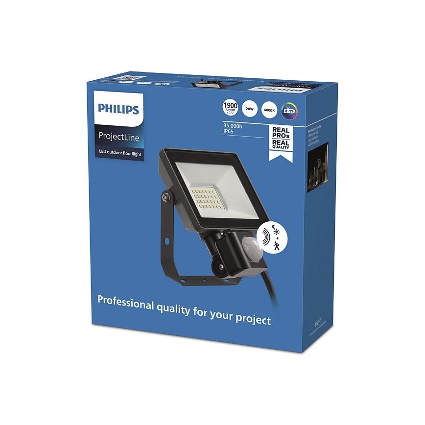 Philips - LED Utomhusstrålkastare med sensor PROJECTLINE LED/20W/230V IP65 4000K