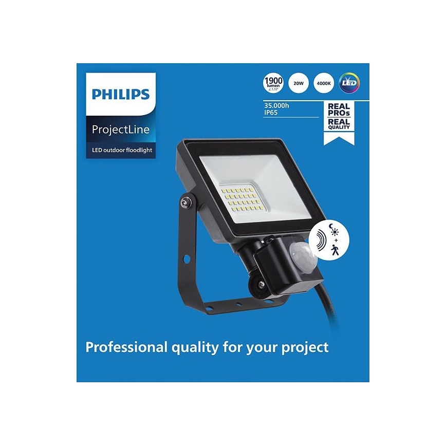 Philips - LED Utomhusstrålkastare med sensor PROJECTLINE LED/20W/230V IP65 4000K