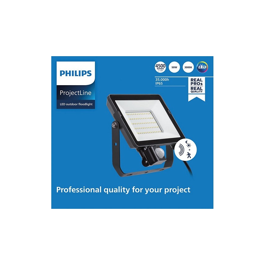 Philips - LED Utomhusstrålkastare med sensor PROJECTLINE LED/50W/230V IP65 3000K