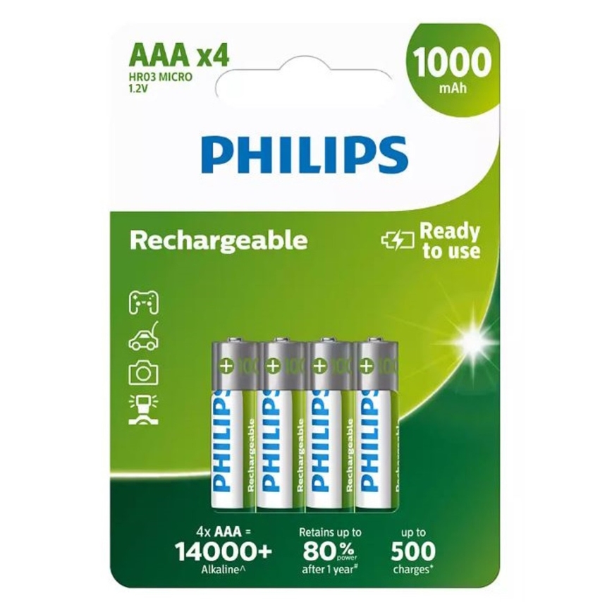 Philips R03B4RTU10/10 - 4 delar Uppladdningsbart batteri AAA NiMH/1,2V/1000 mAh