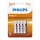 Philips R03L4B/10 - 4 st Zinkklorid Batterier AAA LONGLIFE 1,5V 450mAh