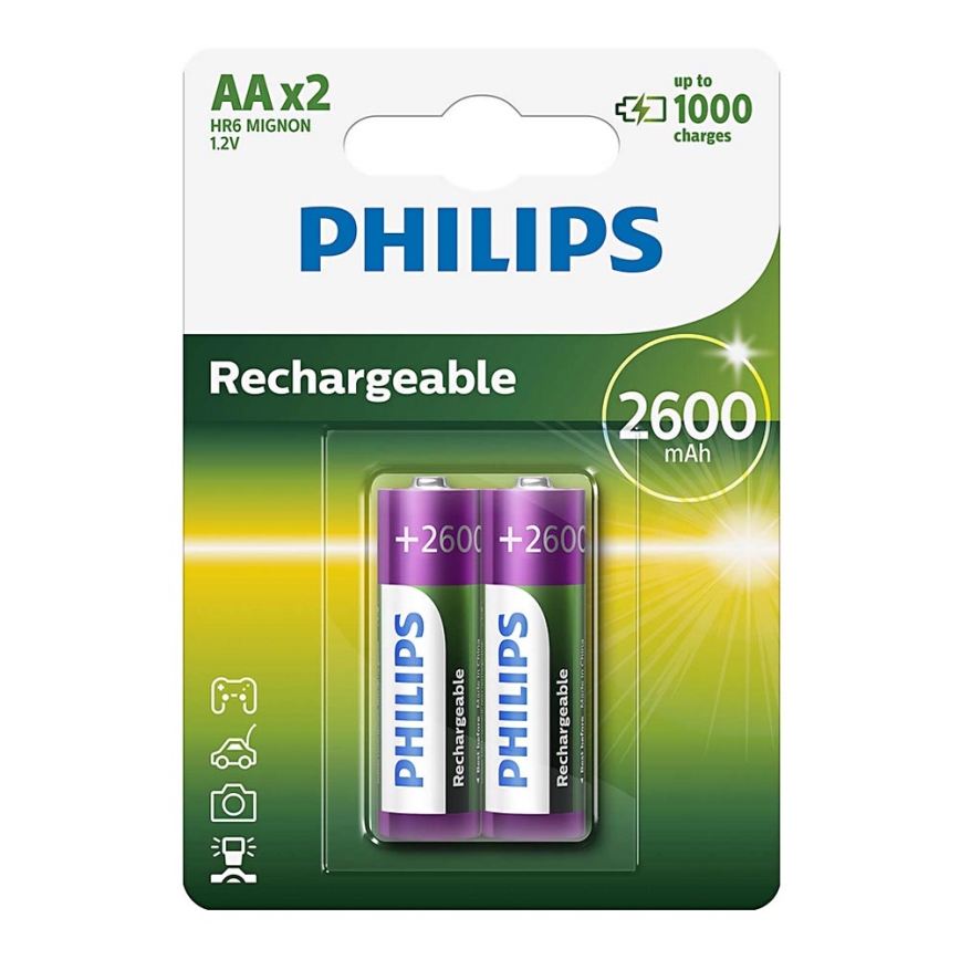 Philips R6B2A260/10 - 2 st Laddningsbara batterier AA MULTILIFE NiMH/1,2V/2600 mAh
