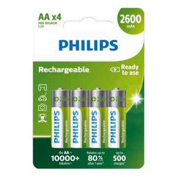 Philips R6B4B260/10 - 4 delar Uppladdningsbart batteri AA NiMH/1,2V/2600 mAh