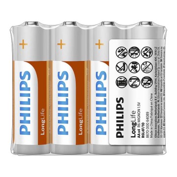 Philips R6L4F/10 - 4 st Zinkklorid Batterier AA LONGLIFE 1,5V 900mAh
