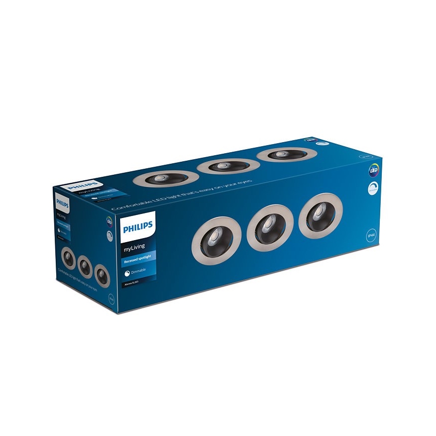 Philips - SET OM 3 LED Dimbara infällda badrumsarmaturer ABROSA LED/9W/230V IP44