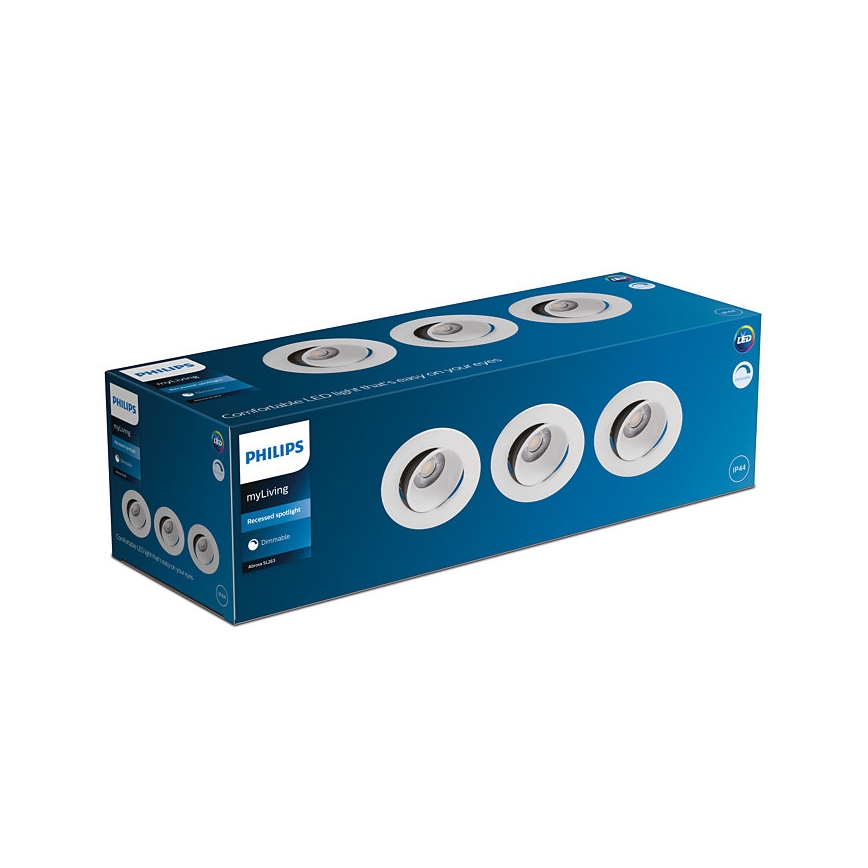Philips - SET 3x LED Dimbar infälld badrumsbelysning ABROSA LED/9W/230V IP44