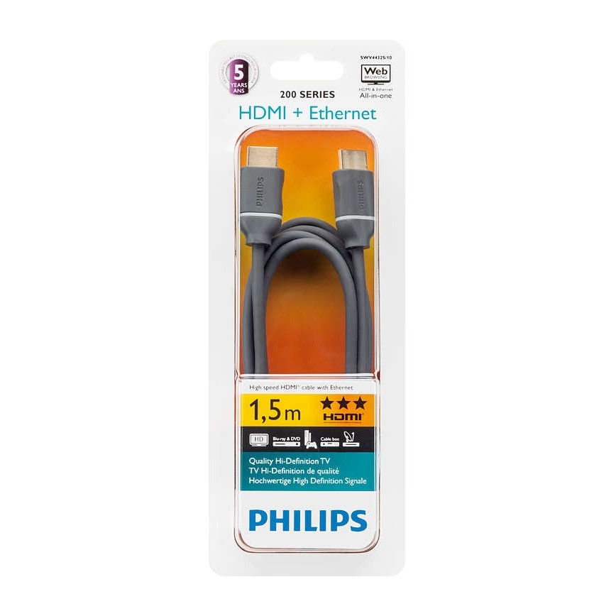 Philips SWV4432S/10 - HDMI kabel with Ethernet, HDMI 1.4 A connector 1,5m grå
