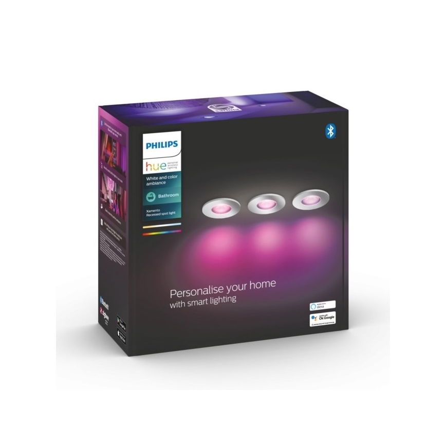 Philips - UPPSÄTTNING 3xLED RGB ljusreglerad badrumslampa  Hue XAMENTO 1xGU10/5,7W/230V IP44 2000-6500K