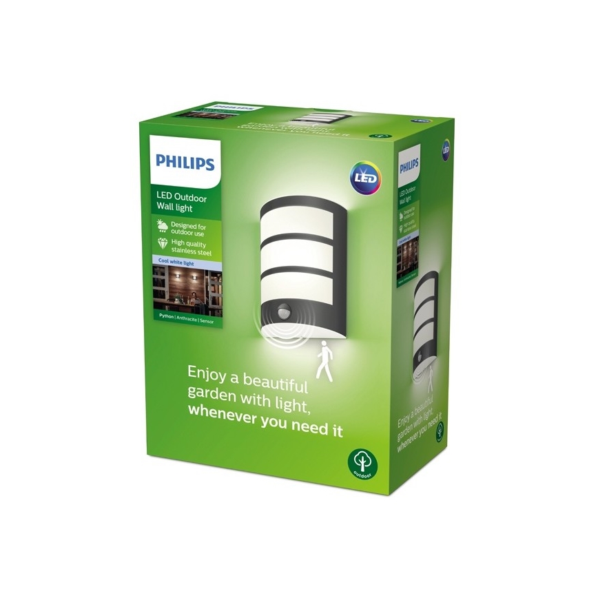 Philips - Utomhus LED vägglampa  med sensor  LED/6W/230V 4000K IP44