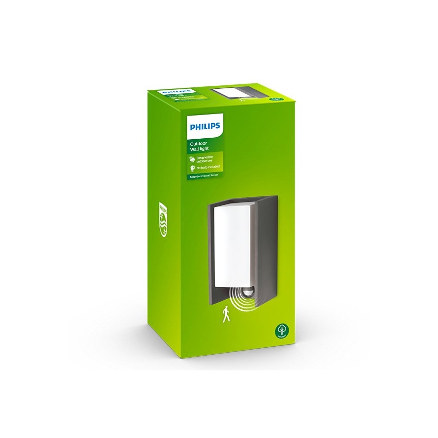Philips - Utomhus vägglampa  med sensor  BRIDGE 1xE27/15W/230V IP44