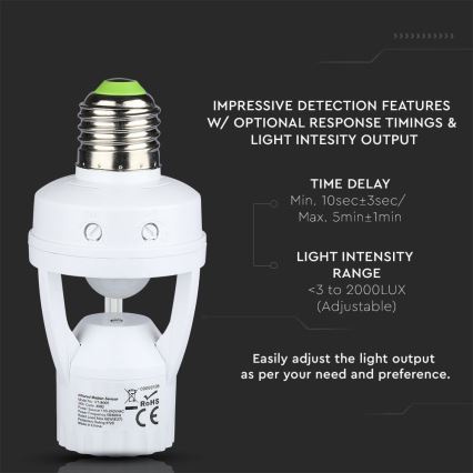 PIR-sensor för E27-lampa vit
