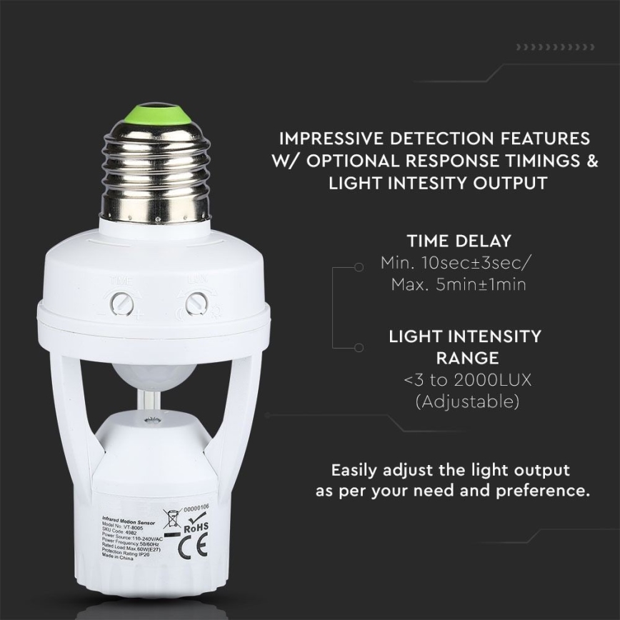 PIR-sensor för glödlampa E27 vit