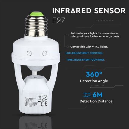 PIR-sensor för glödlampa E27 vit