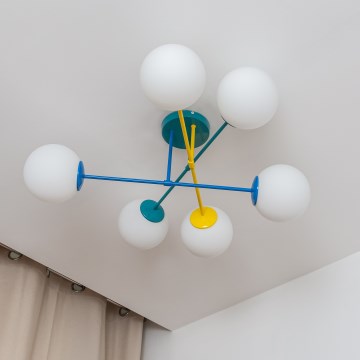 Plafondlampa MOON 6xE27/15W/230V turkos/gul/blå