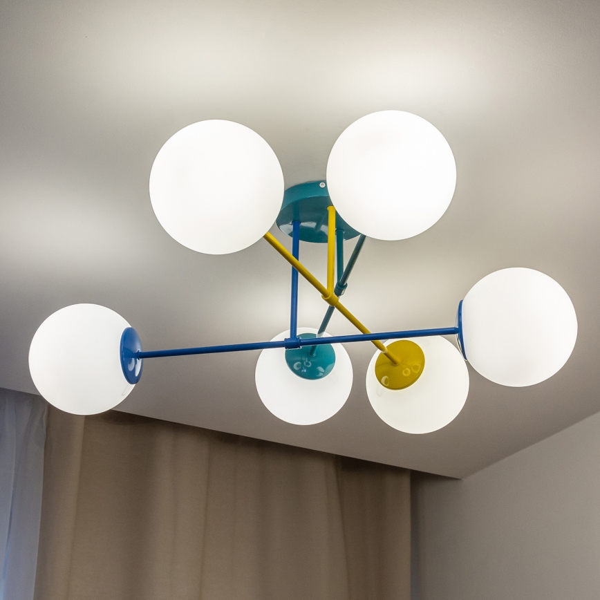 Plafondlampa MOON 6xE27/15W/230V turkos/gul/blå