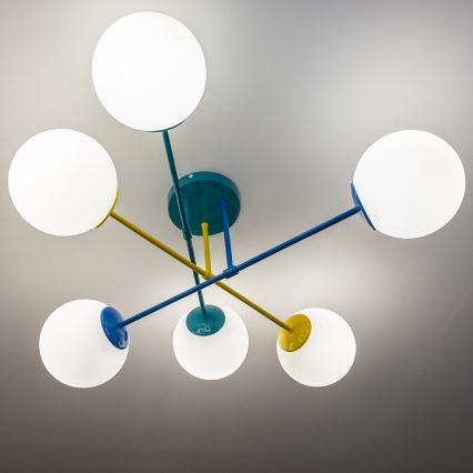 Plafondlampa MOON 6xE27/15W/230V turkos/gul/blå
