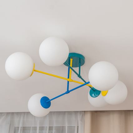 Plafondlampa MOON 6xE27/15W/230V turkos/gul/blå