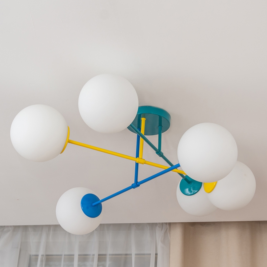 Plafondlampa MOON 6xE27/15W/230V turkos/gul/blå