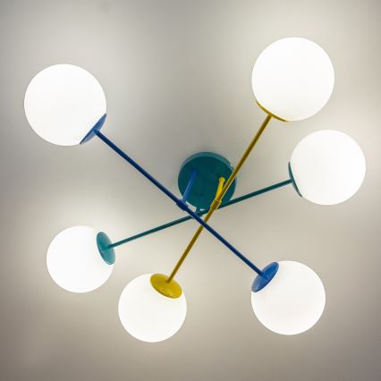 Plafondlampa MOON 6xE27/15W/230V turkos/gul/blå
