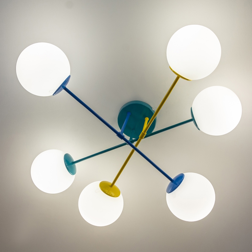Plafondlampa MOON 6xE27/15W/230V turkos/gul/blå