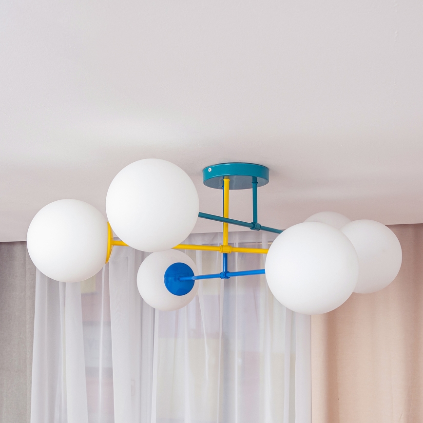 Plafondlampa MOON 6xE27/15W/230V turkos/gul/blå