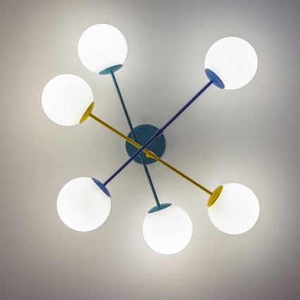 Plafondlampa MOON 6xE27/15W/230V turkos/gul/blå
