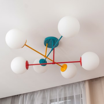 Plafondlampa MOON 6xE27/15W/230V turkos/gul/röd