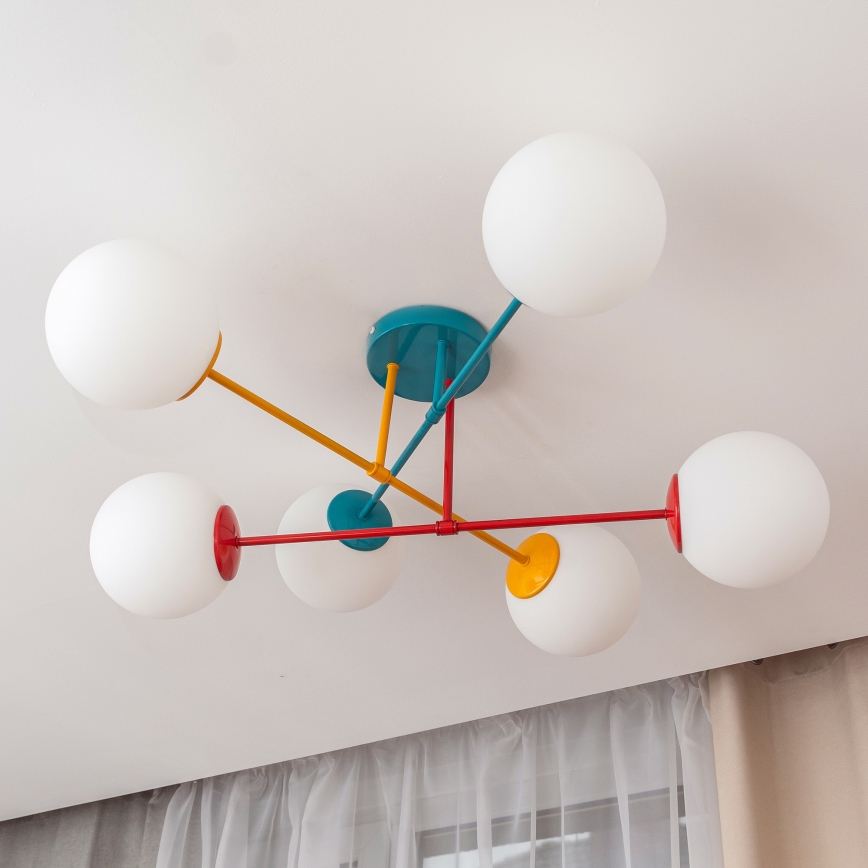 Plafondlampa MOON 6xE27/15W/230V turkos/gul/röd