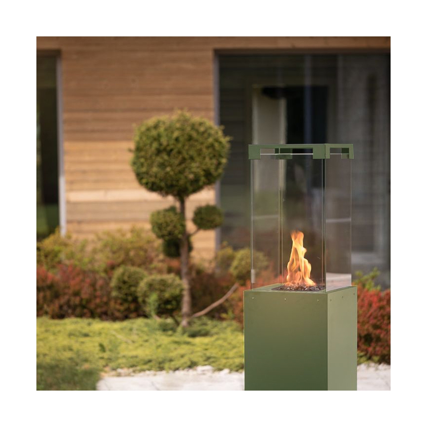 Planika - Utomhus gas eldstad 142x36 cm 8kW 1xAAA grön + skyddande hölje