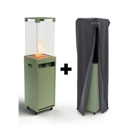 Planika - Utomhus gas eldstad 142x36 cm 8kW grön + skyddande hölje