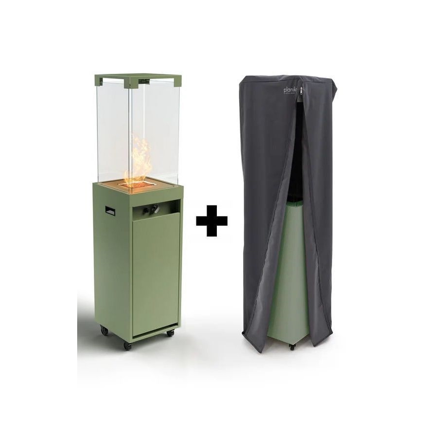 Planika - Utomhus gas eldstad 142x36 cm 8kW grön + skyddande hölje